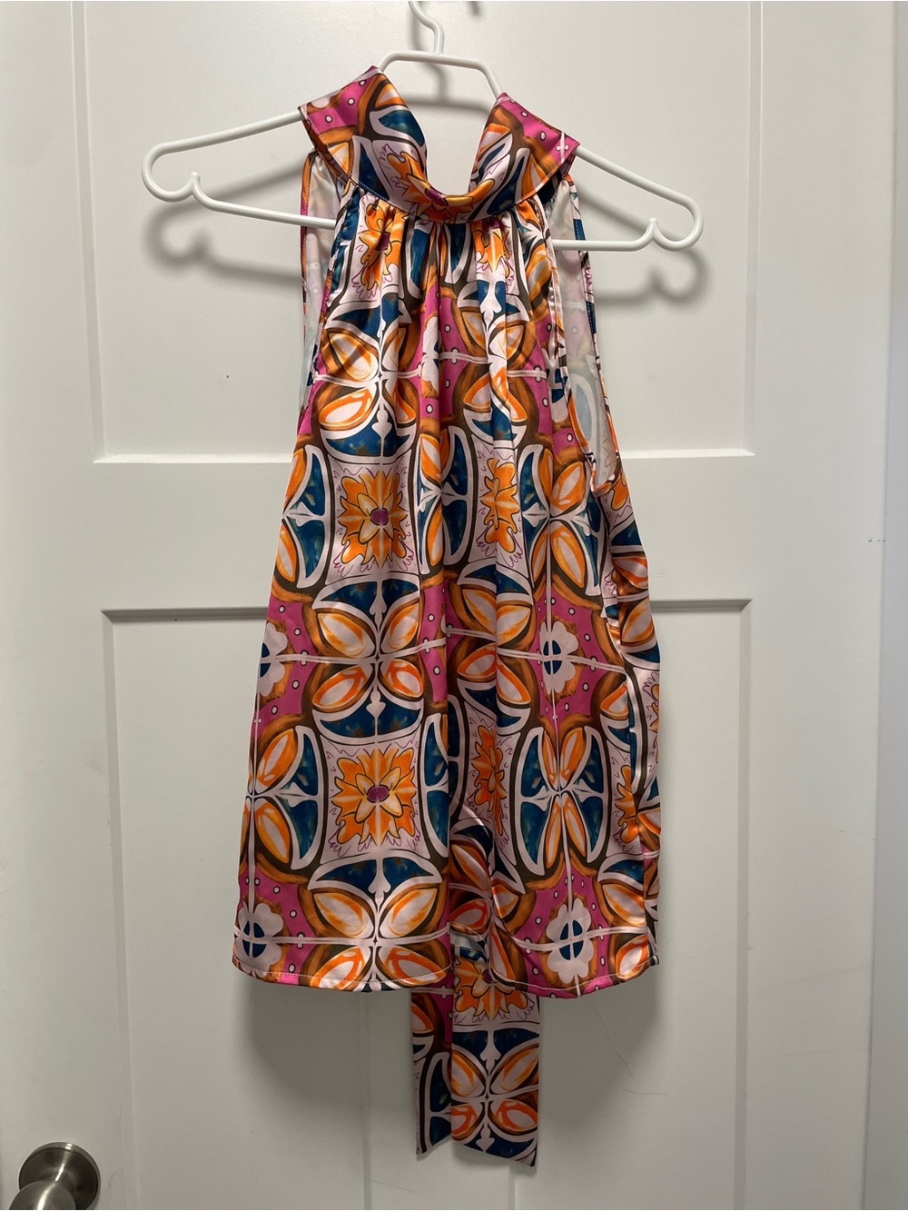 Rachel Zoe Sleeveless Halter Tunic with Vibrant Retro Tile Print